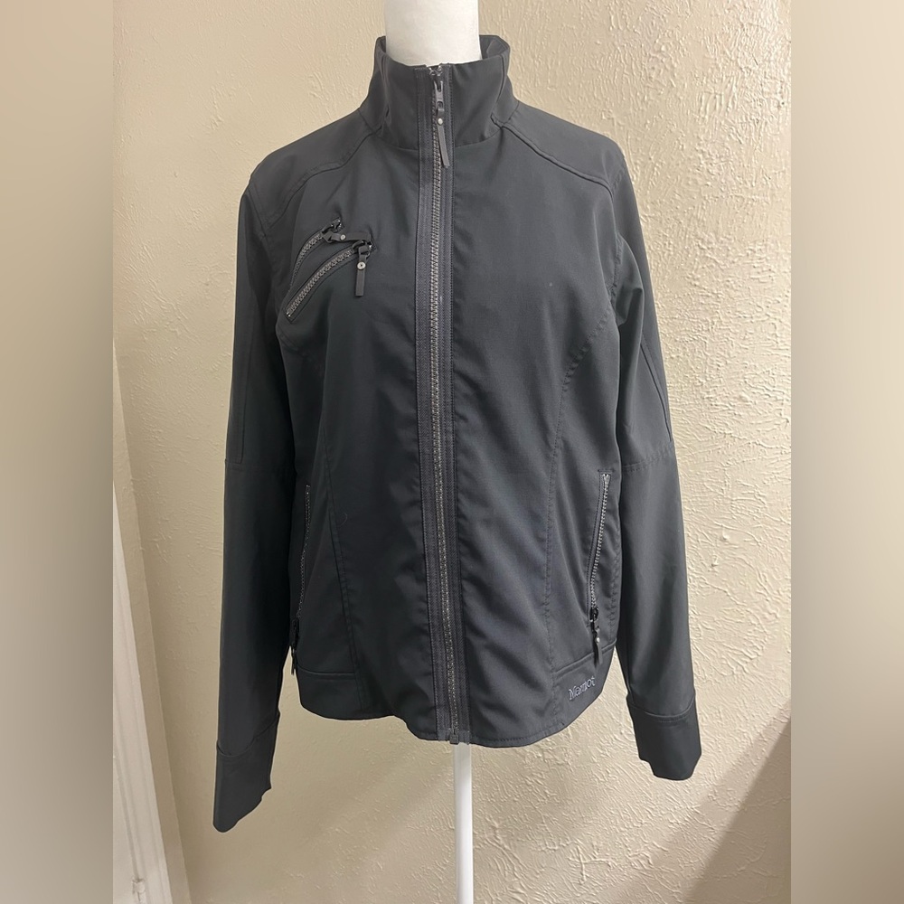 Marmot Black Windbreaker with Full-Length Zipper and Standing Collar